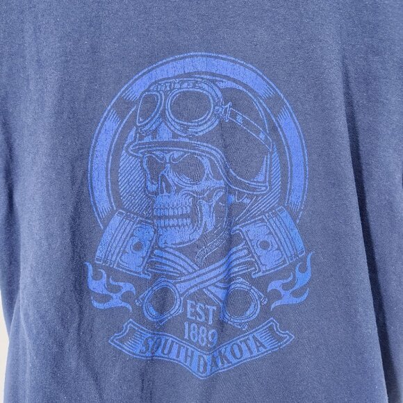 South Dakota Skull & Piston Graphic Tee‎ 100% Cotton Blue Youth Medium - Picture 2 of 5